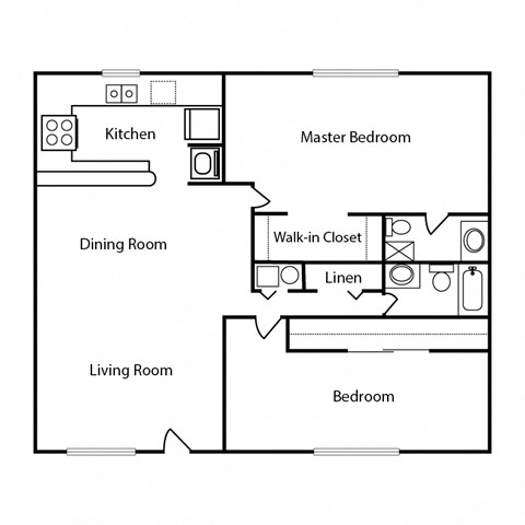 Floor plan for 2 beds, 2 baths, 1000 sqft